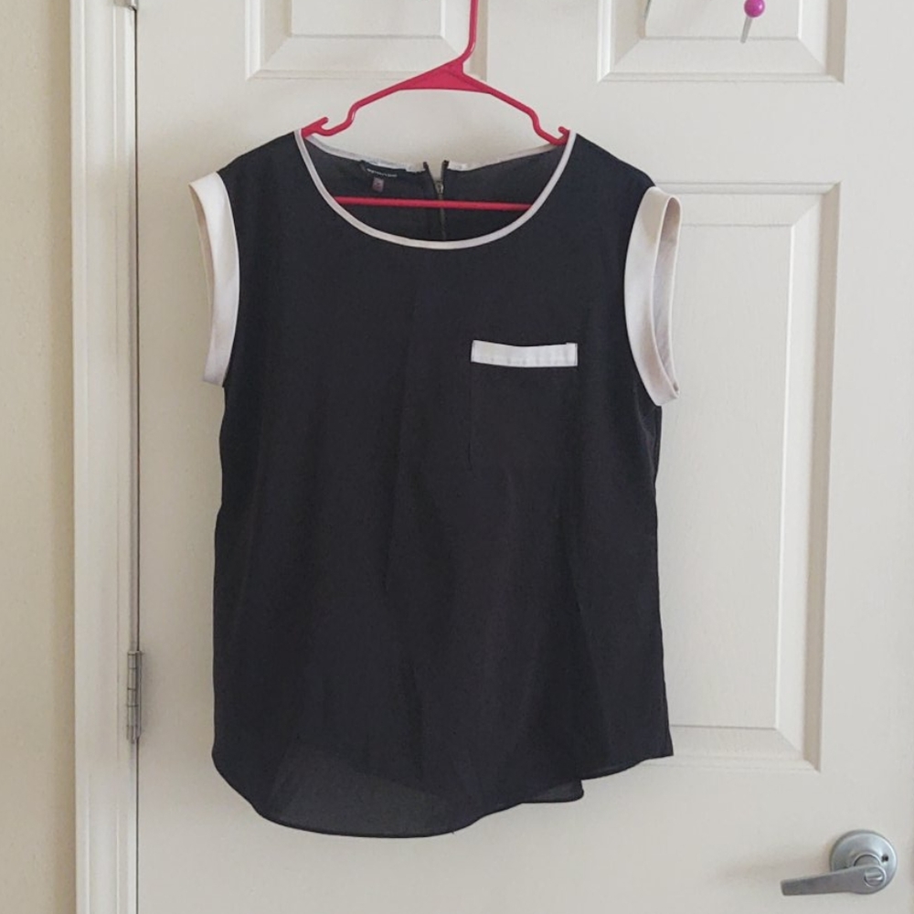 Spense Black Blouse w/ White Pocket Detail